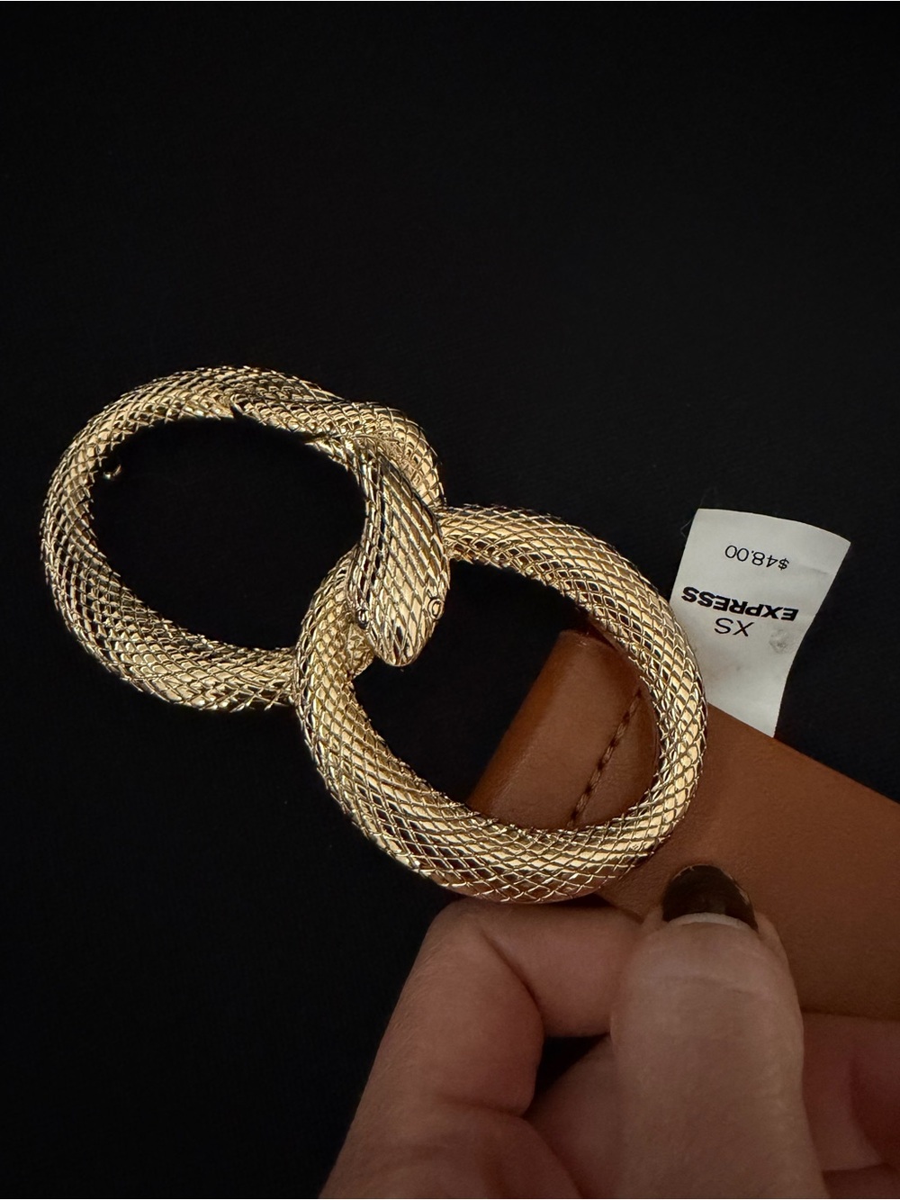 Express Gold Snake-Knot Buckle on Brown Leather Belt